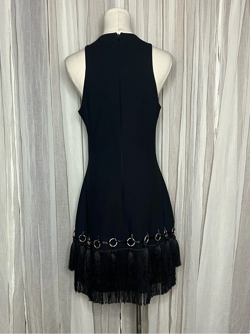 Cinq A Sept Black Jessen Tassel & Fringe Hem Mini Dress - Picture 3 of 5
